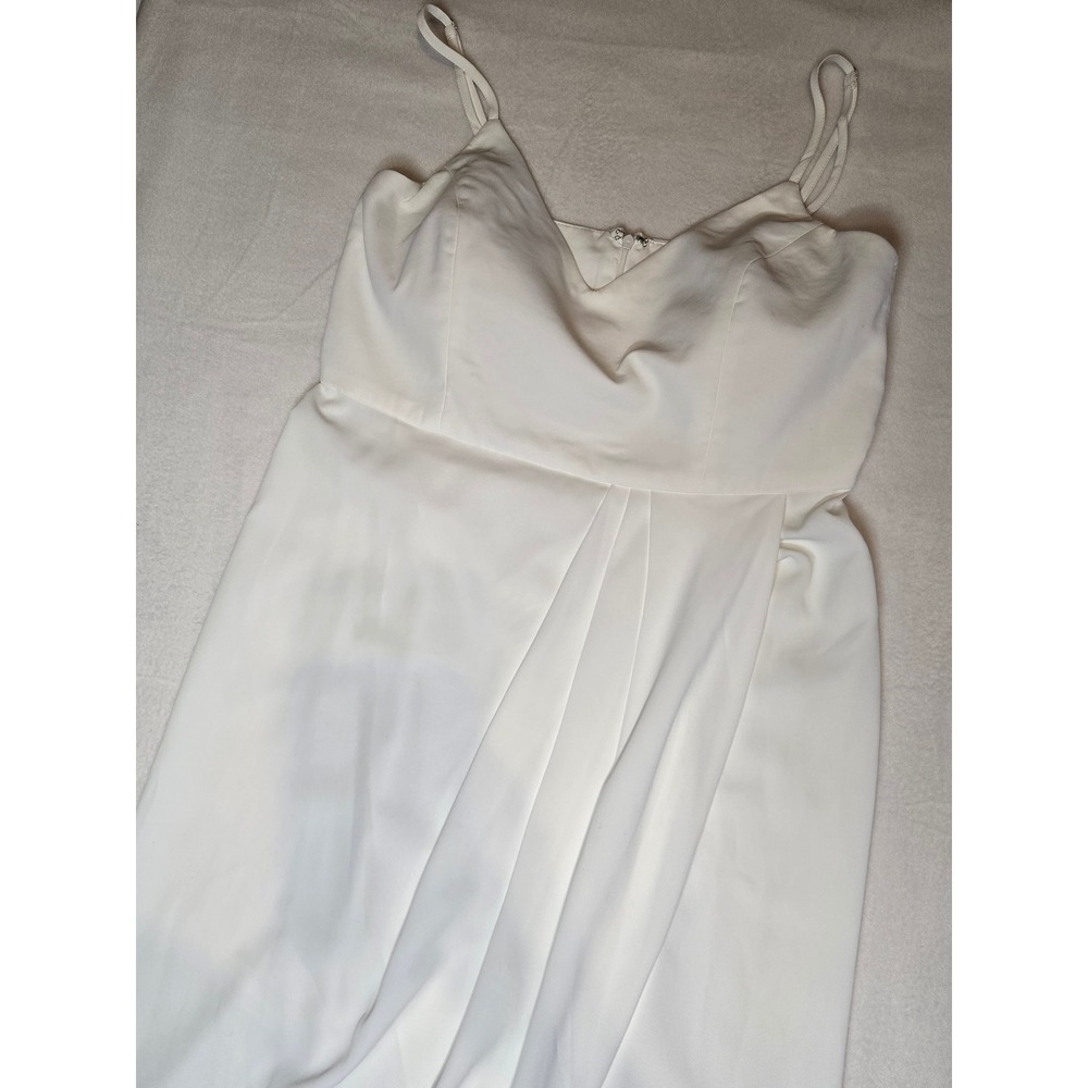Lulus White V-Neck Tulip Midi Dress Adjustable Straps Wedding Bridal Size L